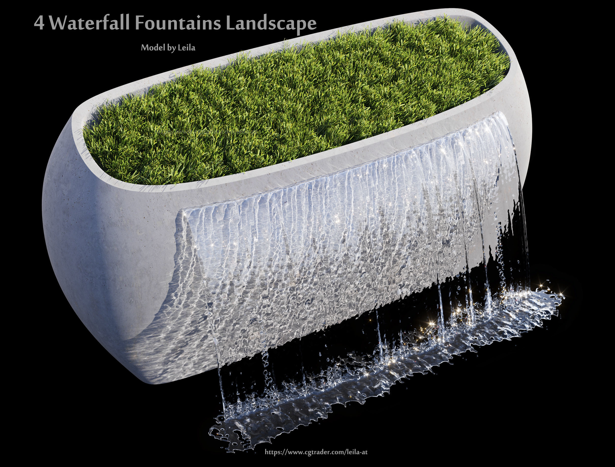 Waterfall Fountains modern Landscape 3D model_1