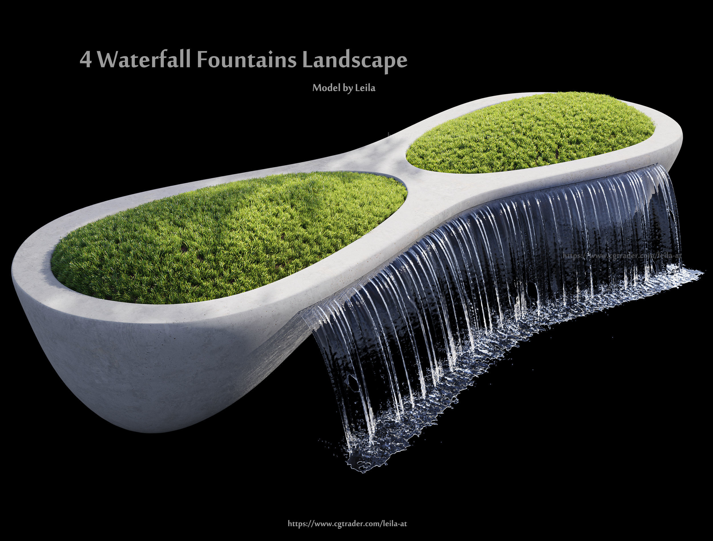 Waterfall Fountains modern Landscape 3D model_2