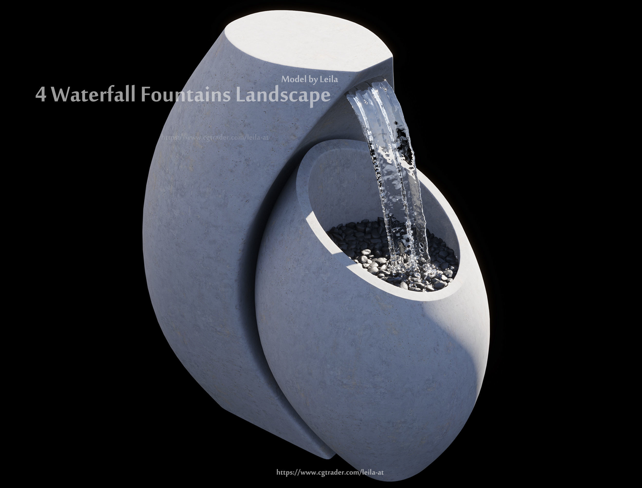 Waterfall Fountains modern Landscape 3D model_4