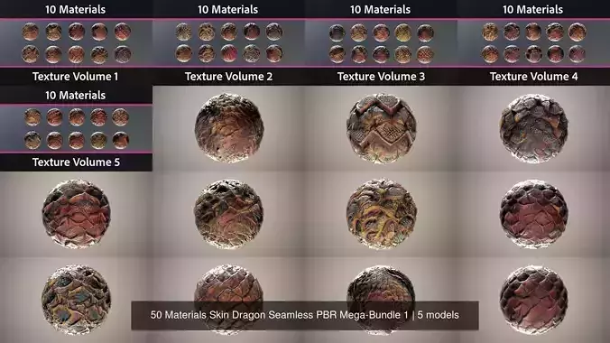 50 Materials Skin Dragon Seamless PBR Mega-Bundle 1
