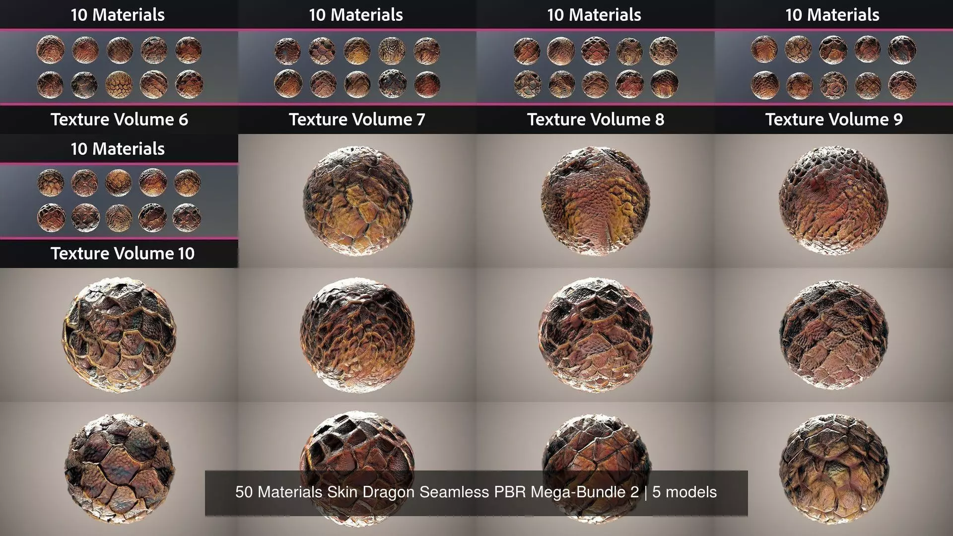 50 Materials Skin Dragon Seamless PBR Mega-Bundle 2 Texture_0