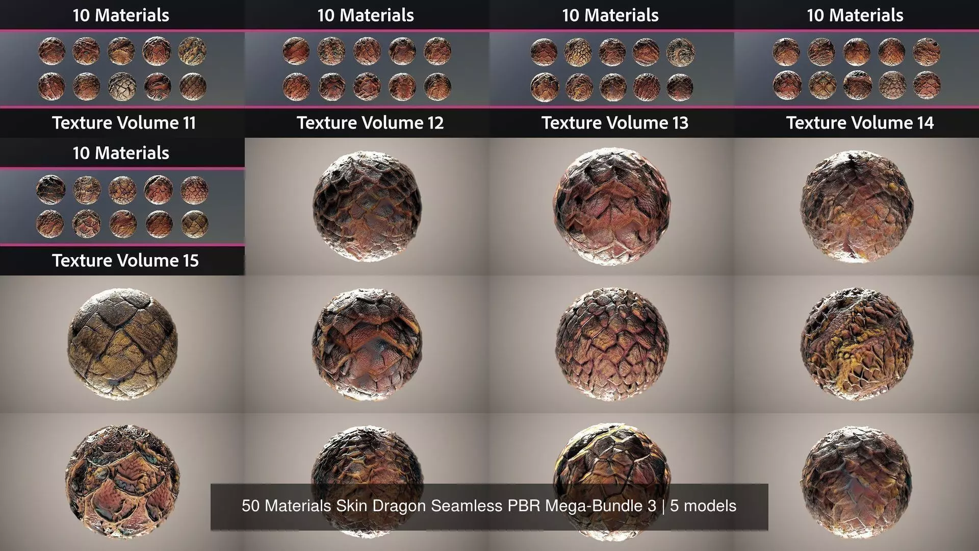 50 Materials Skin Dragon Seamless PBR Mega-Bundle 3 Texture_0