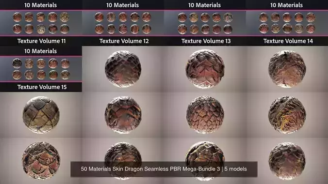 50 Materials Skin Dragon Seamless PBR Mega-Bundle 3