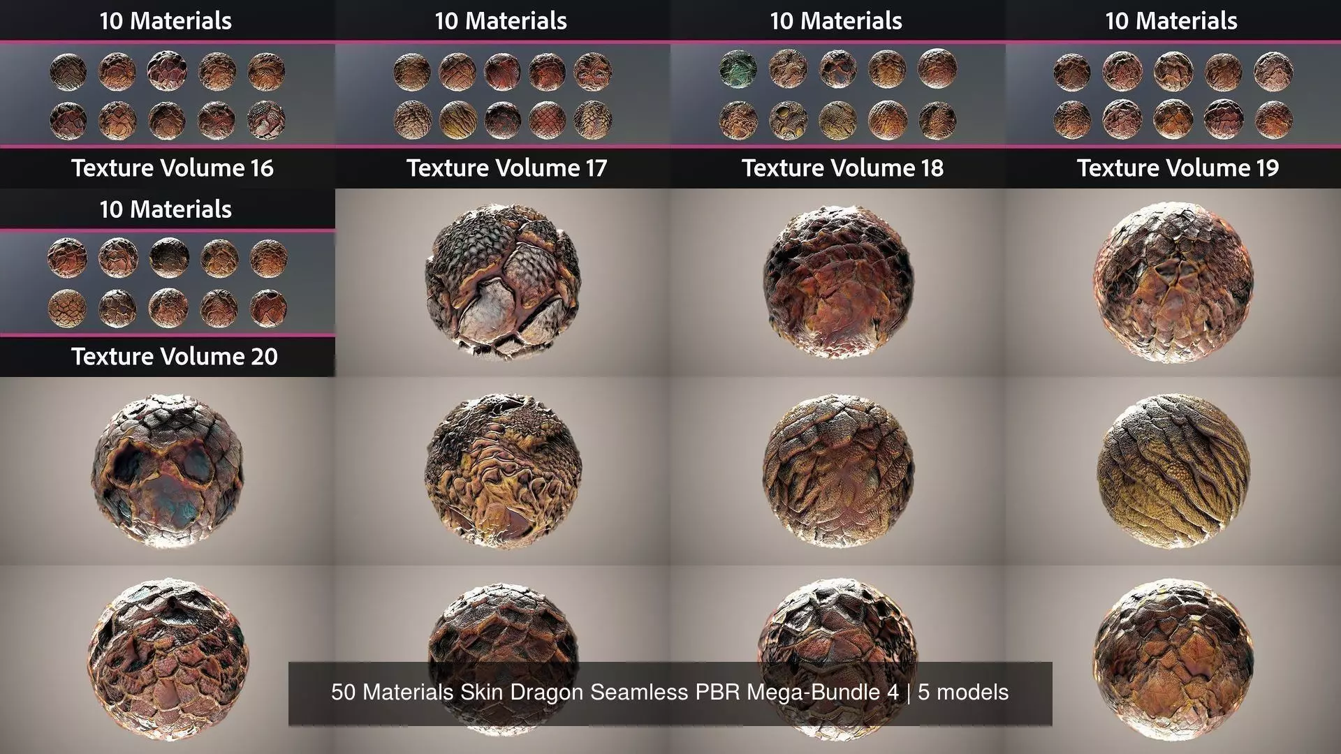 50 Materials Skin Dragon Seamless PBR Mega-Bundle 4 Texture_0
