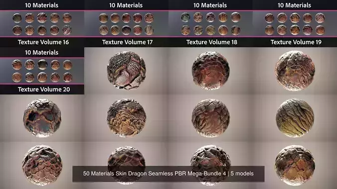 50 Materials Skin Dragon Seamless PBR Mega-Bundle 4 Texture 50 Materials Skin Dragon Seamless PBR Mega-Bundle 4 Texture