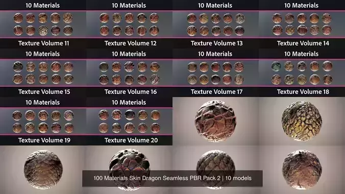 100 Materials Skin Dragon Seamless PBR Pack 2