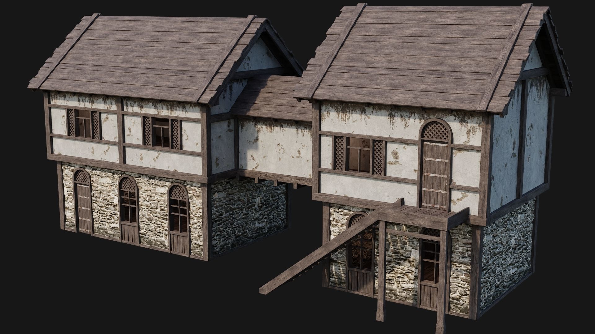 205-206-207-208 Old Medieval Houses Pack 4K Textures Low-poly 3D model_15