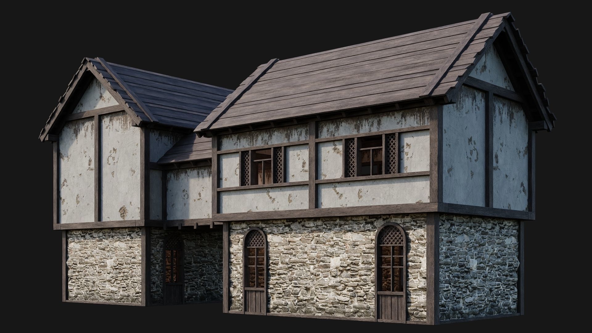 205-206-207-208 Old Medieval Houses Pack 4K Textures Low-poly 3D model_20