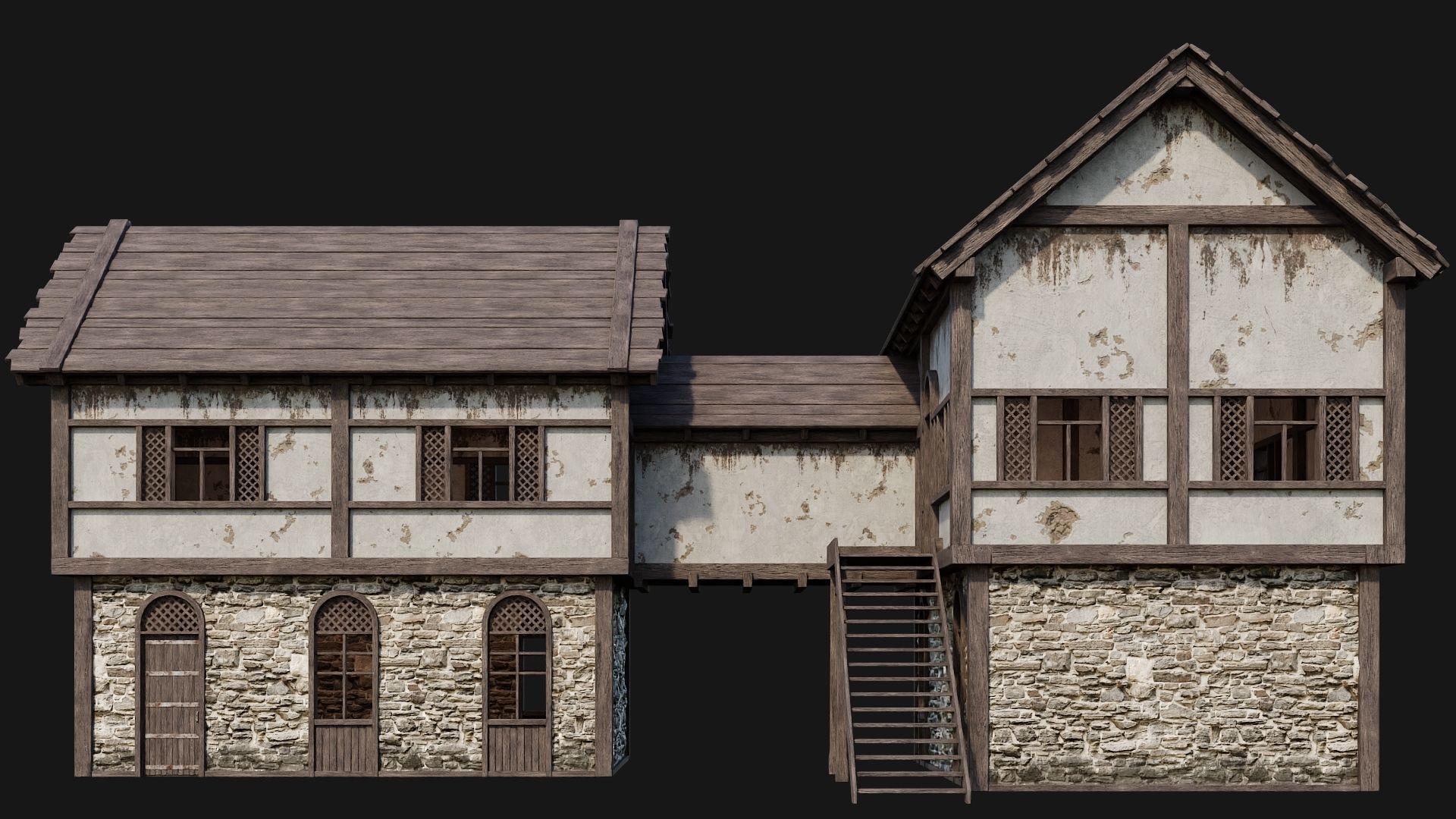 205-206-207-208 Old Medieval Houses Pack 4K Textures Low-poly 3D model_21