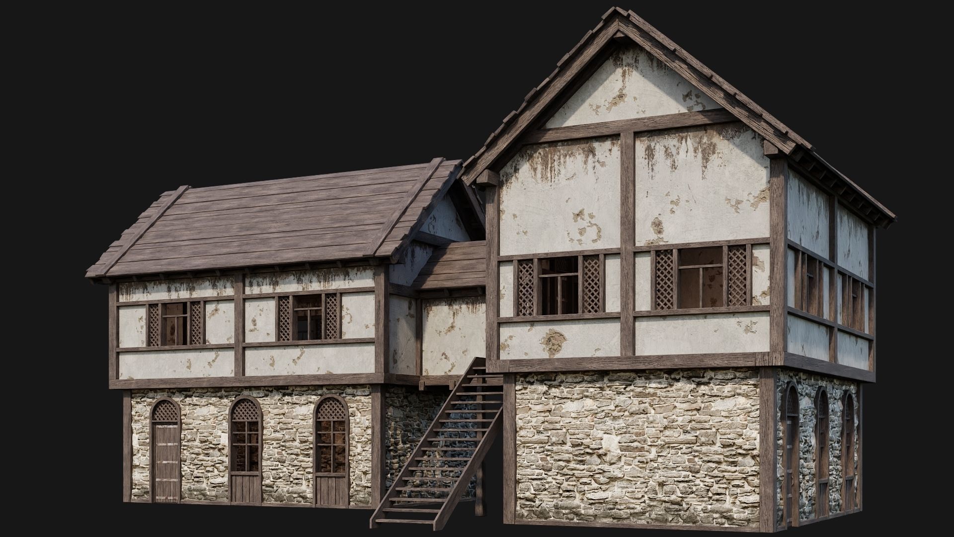 205-206-207-208 Old Medieval Houses Pack 4K Textures Low-poly 3D model_18