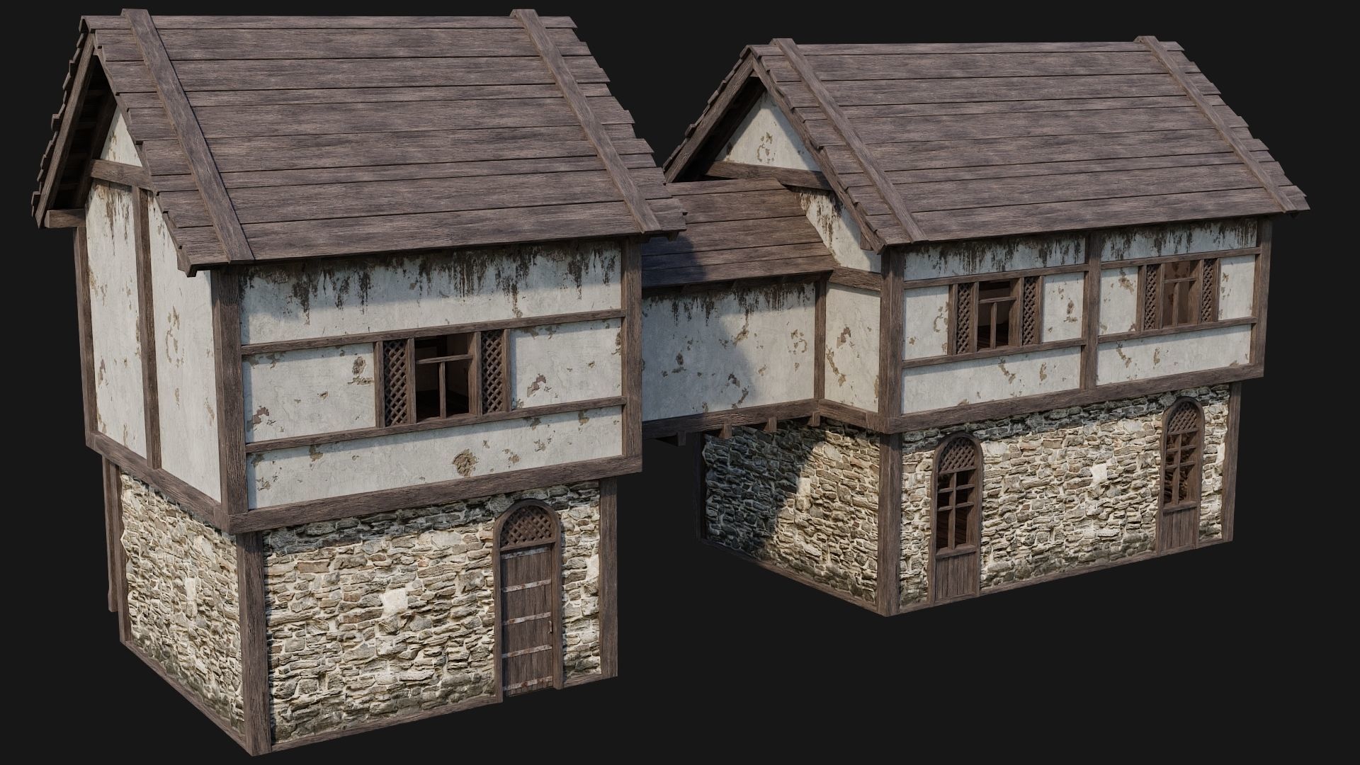 205-206-207-208 Old Medieval Houses Pack 4K Textures Low-poly 3D model_16