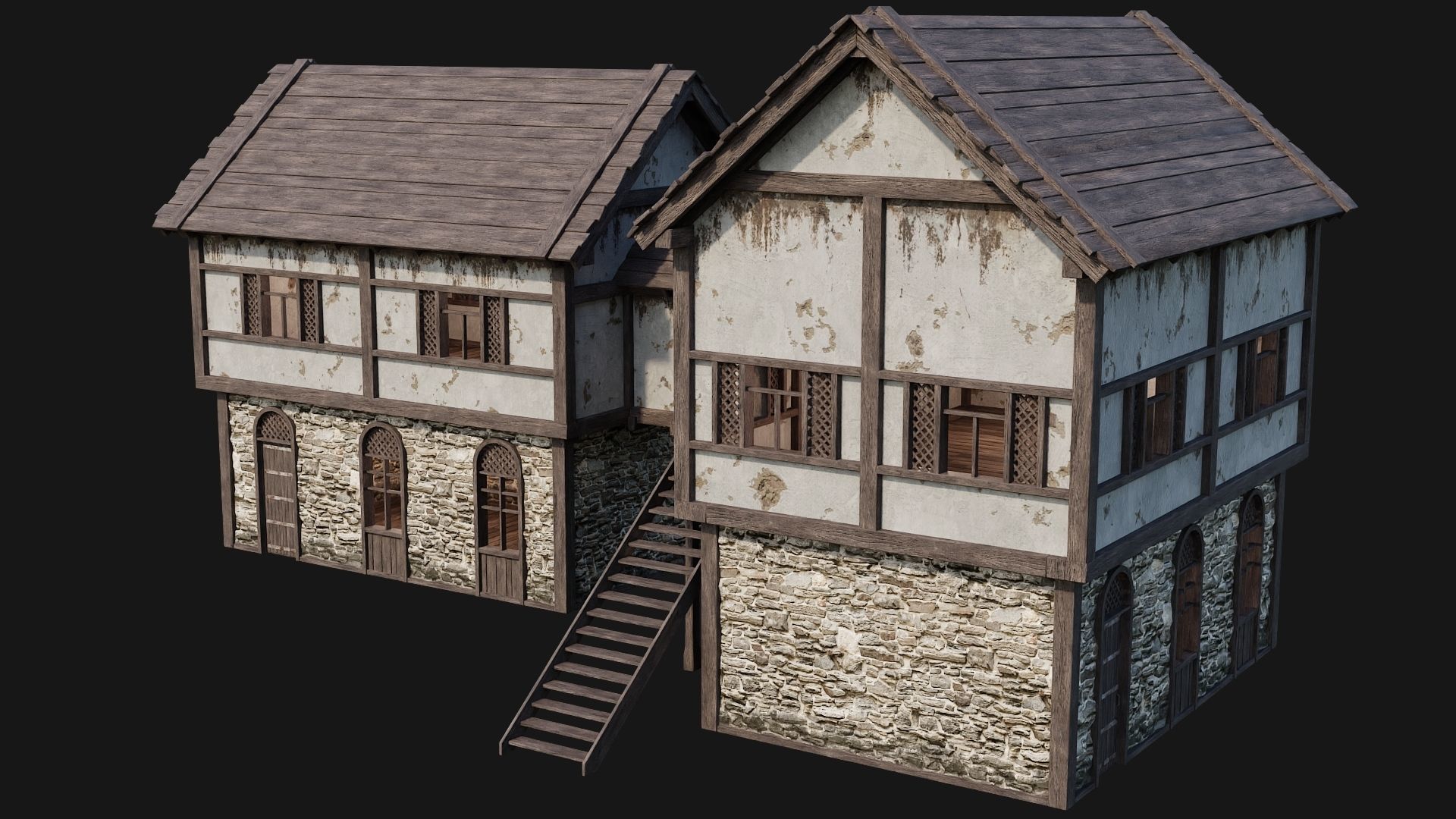 205-206-207-208 Old Medieval Houses Pack 4K Textures Low-poly 3D model_23