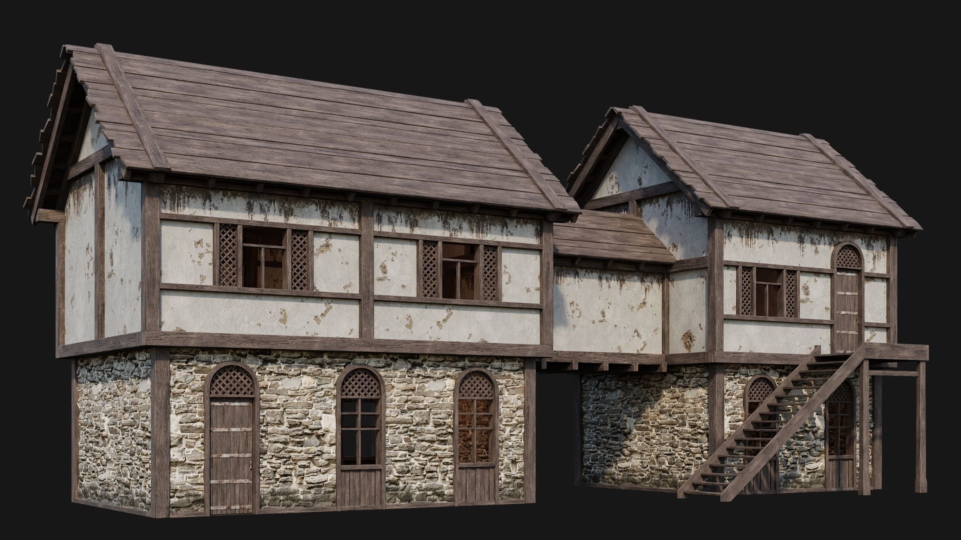 205-206-207-208 Old Medieval Houses Pack 4K Textures Low-poly 3D model_1