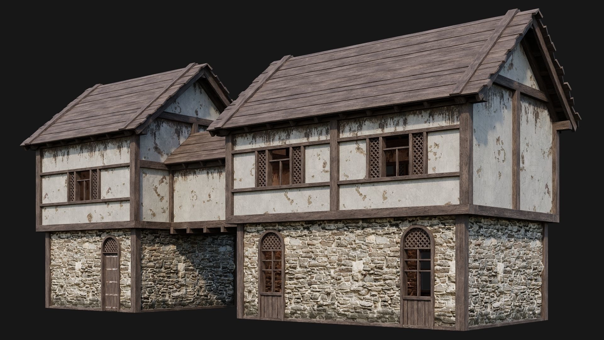 205-206-207-208 Old Medieval Houses Pack 4K Textures Low-poly 3D model_13