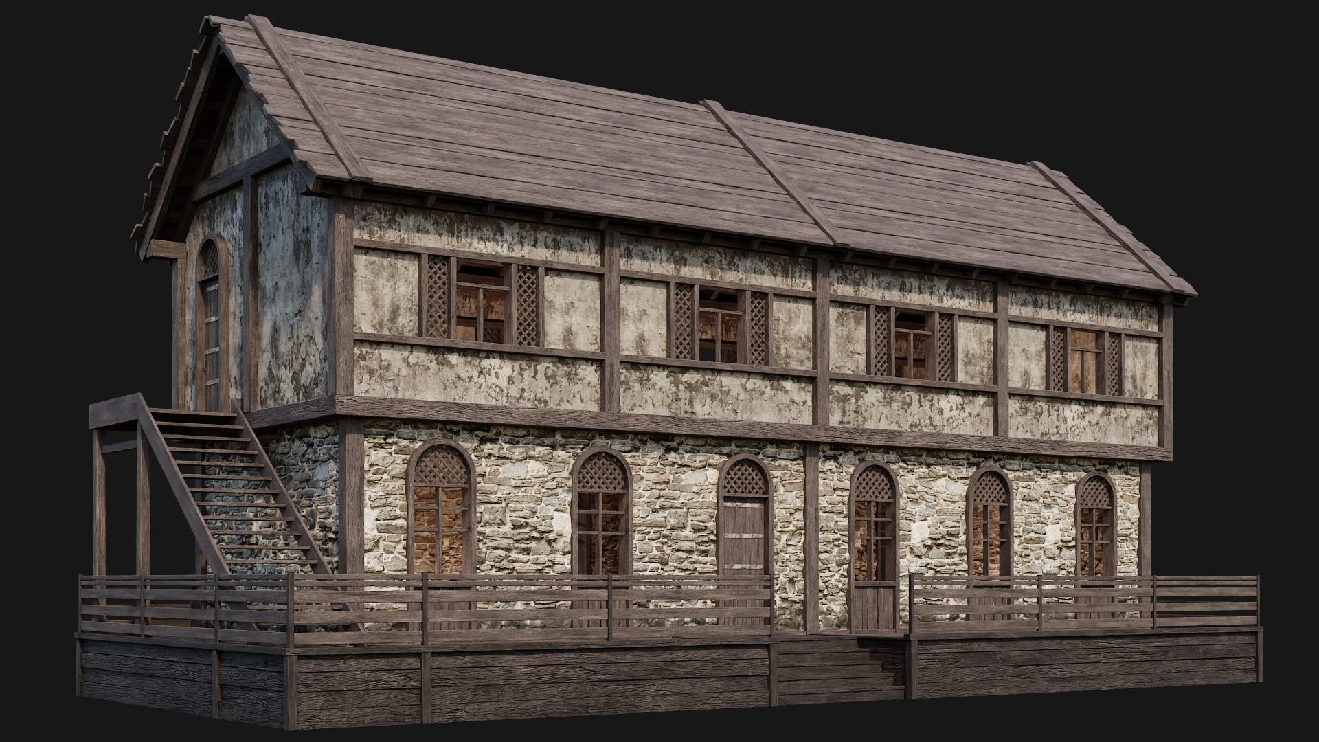 205-206-207-208 Old Medieval Houses Pack 4K Textures Low-poly 3D model_3