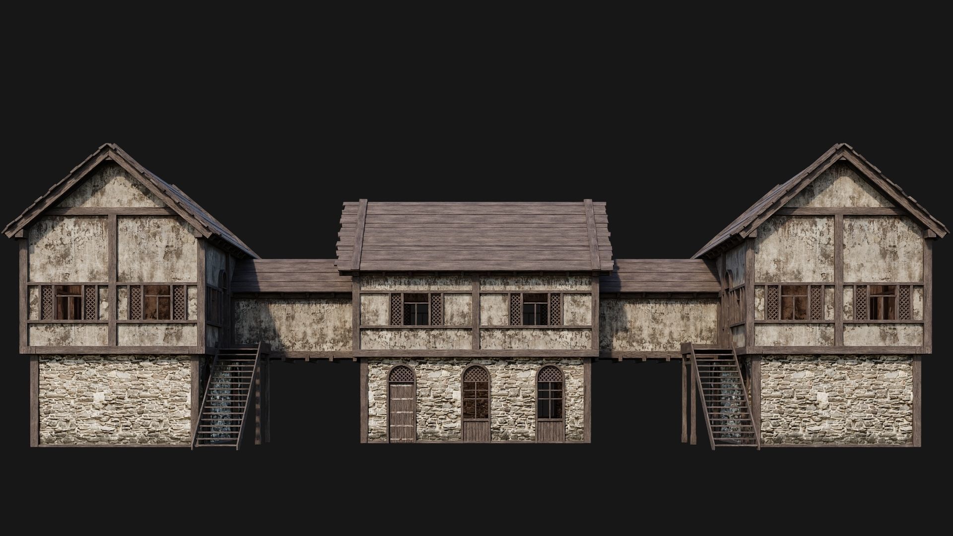 205-206-207-208 Old Medieval Houses Pack 4K Textures Low-poly 3D model_37