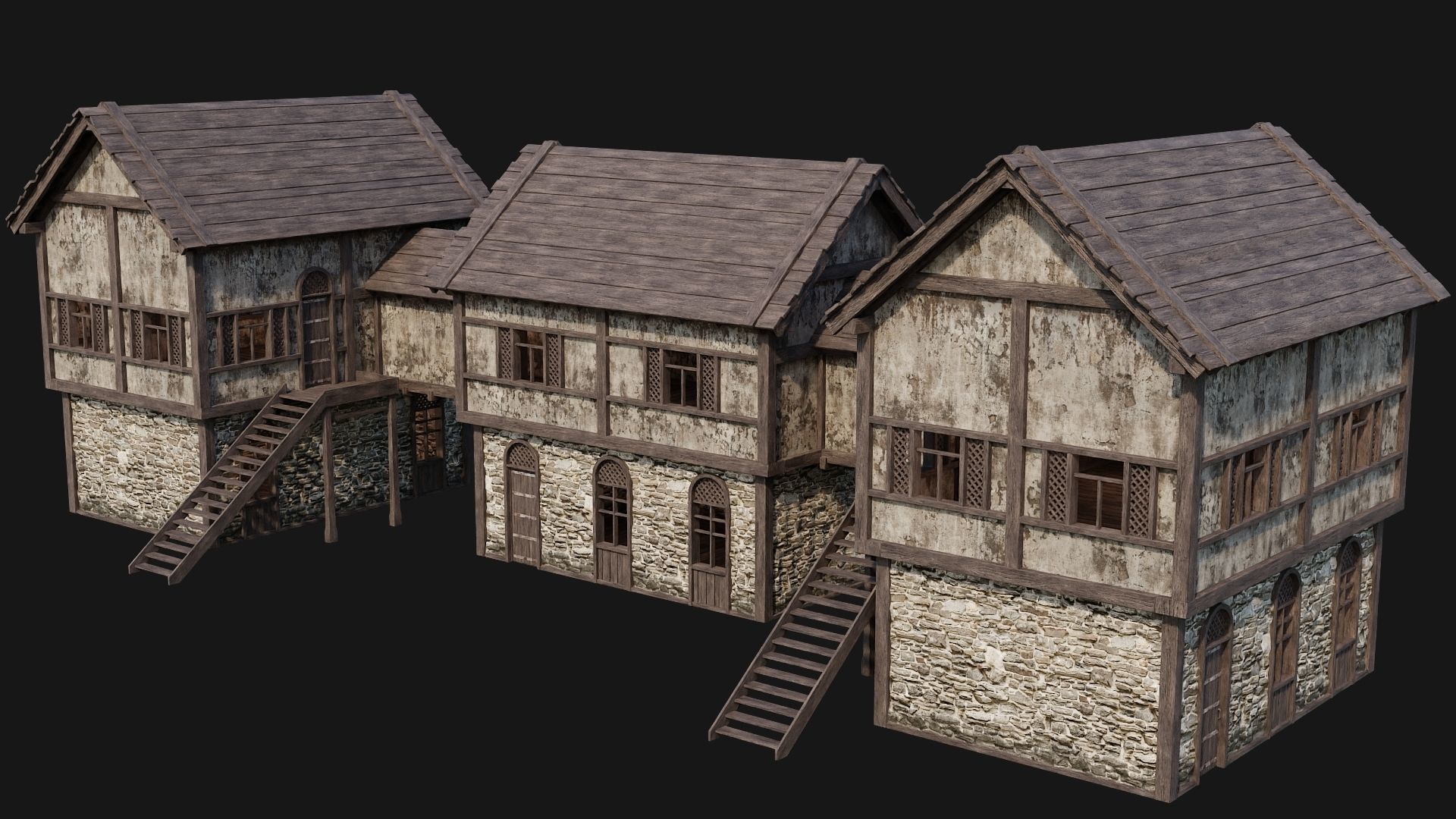 205-206-207-208 Old Medieval Houses Pack 4K Textures Low-poly 3D model_39