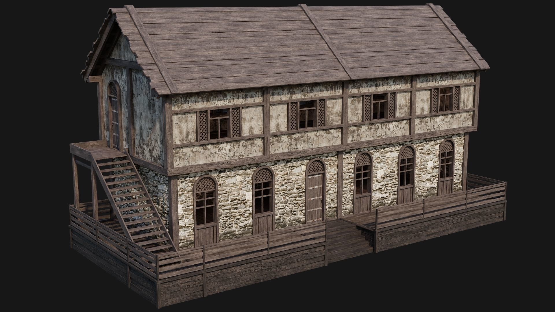205-206-207-208 Old Medieval Houses Pack 4K Textures Low-poly 3D model_30