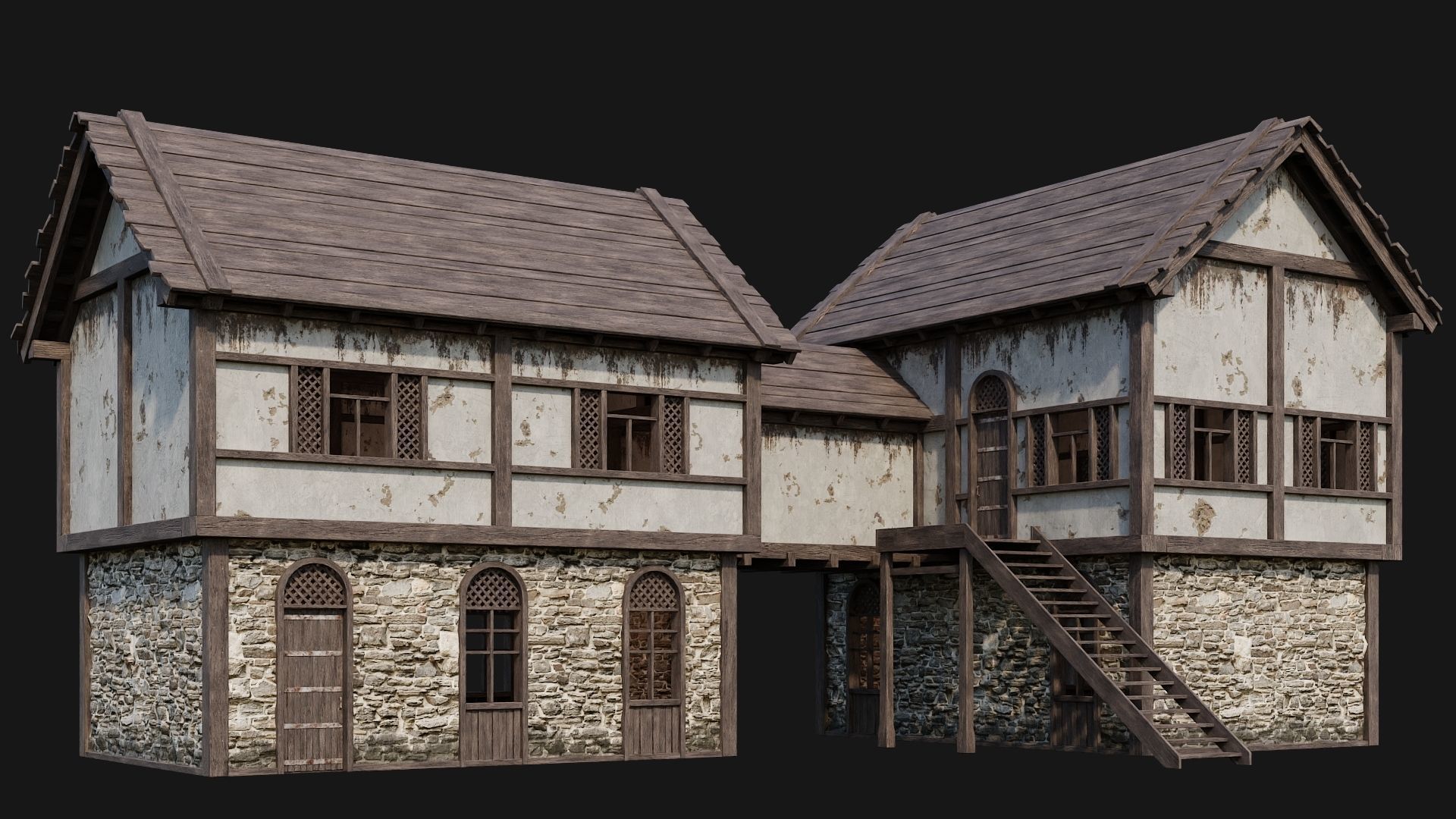205-206-207-208 Old Medieval Houses Pack 4K Textures Low-poly 3D model_2