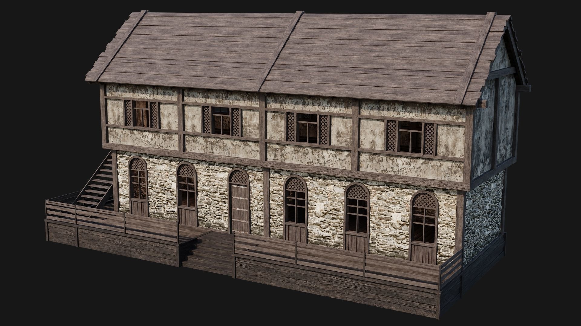 205-206-207-208 Old Medieval Houses Pack 4K Textures Low-poly 3D model_31