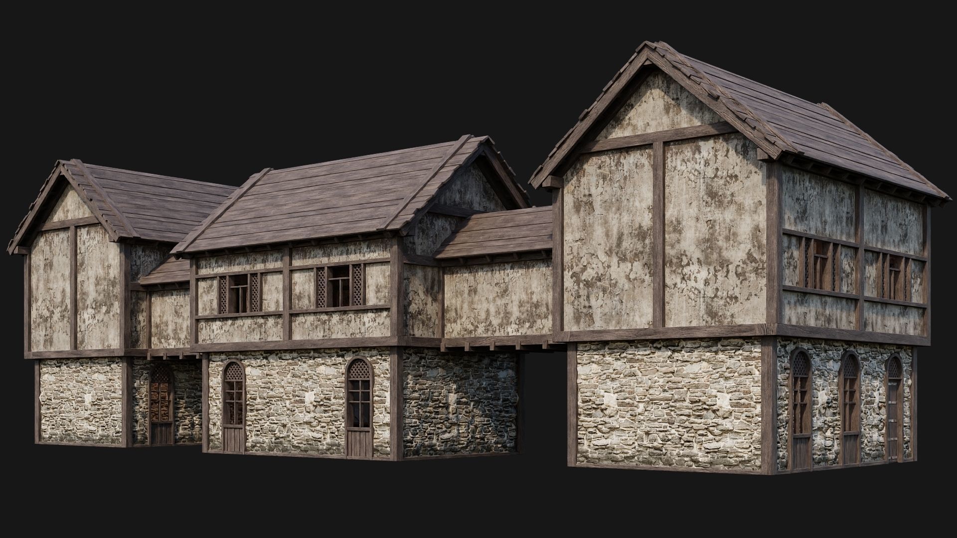 205-206-207-208 Old Medieval Houses Pack 4K Textures Low-poly 3D model_36