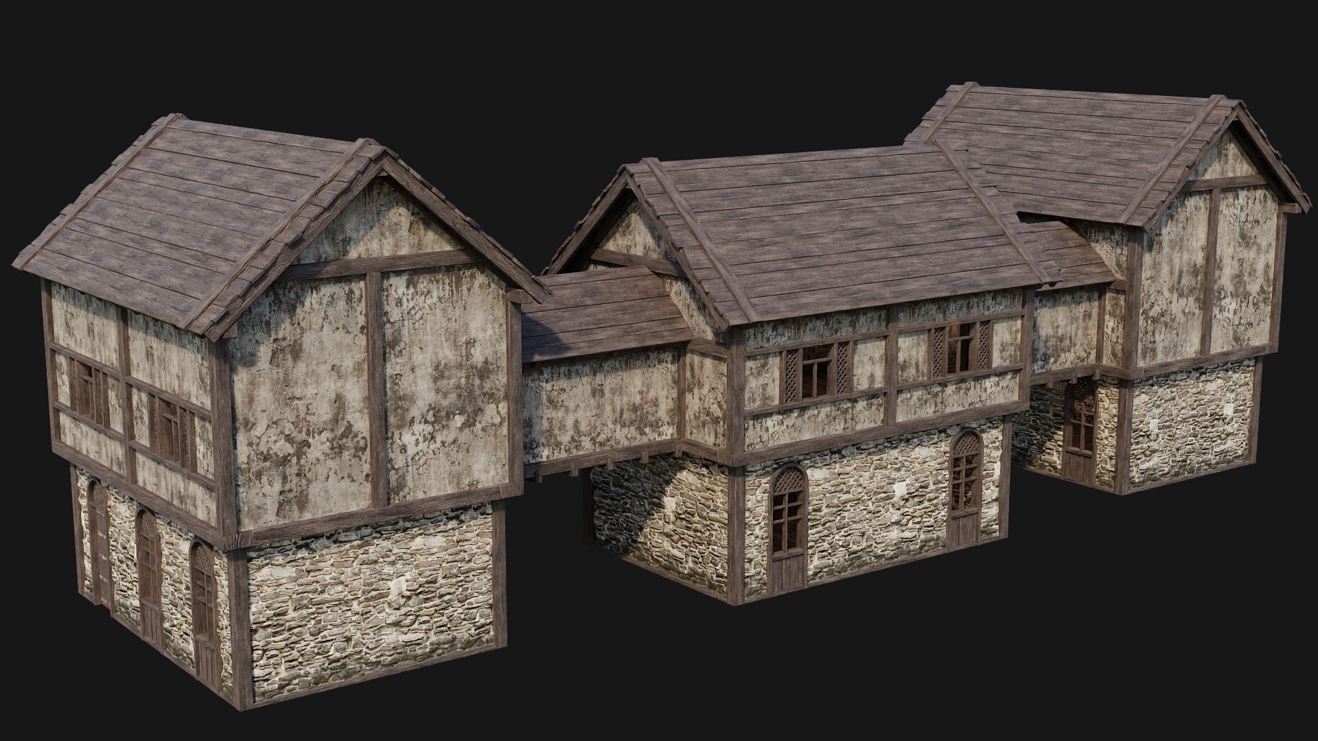 205-206-207-208 Old Medieval Houses Pack 4K Textures Low-poly 3D model_40