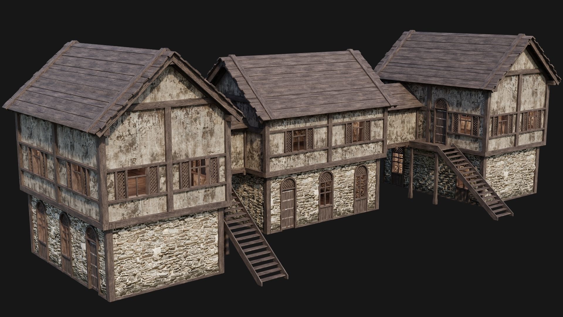205-206-207-208 Old Medieval Houses Pack 4K Textures Low-poly 3D model_38