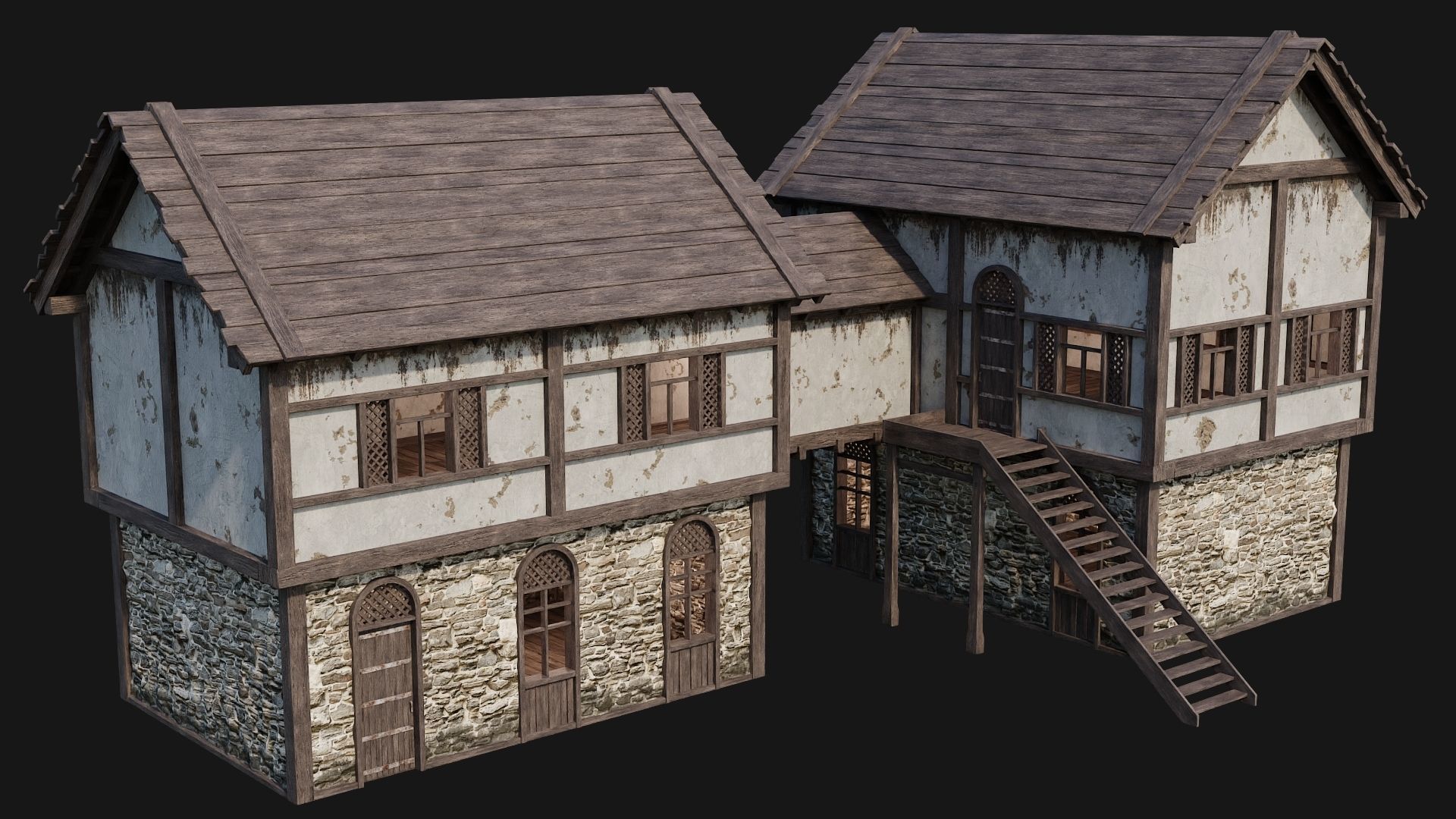 205-206-207-208 Old Medieval Houses Pack 4K Textures Low-poly 3D model_22