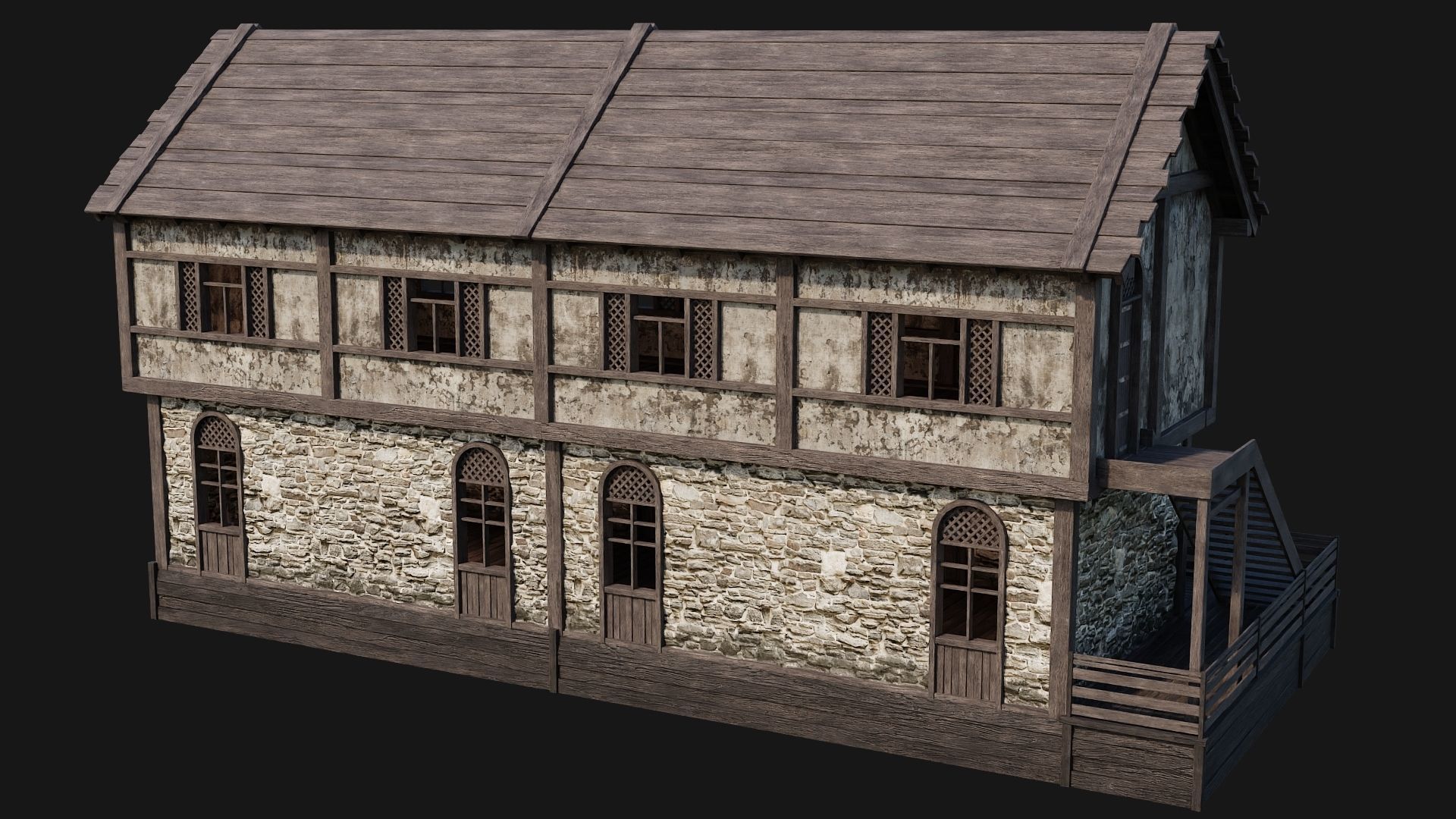 205-206-207-208 Old Medieval Houses Pack 4K Textures Low-poly 3D model_25