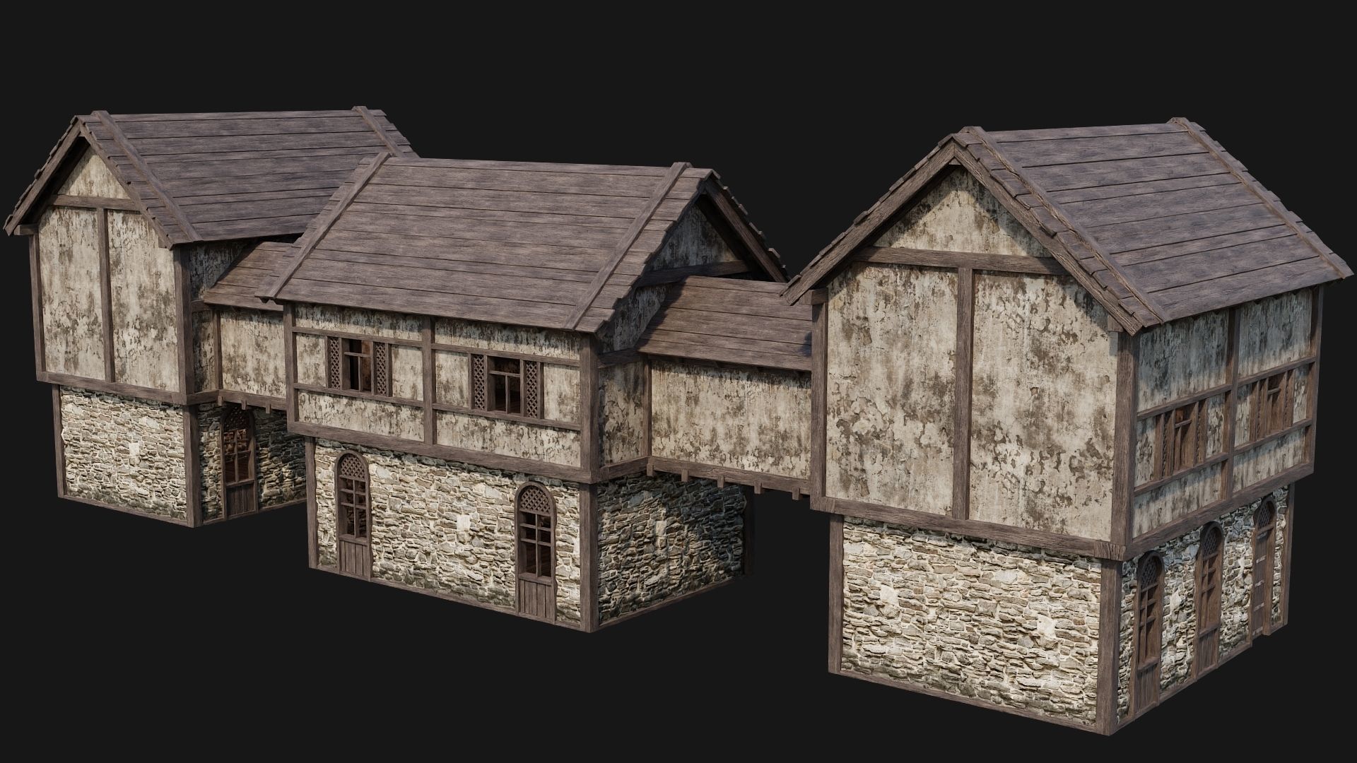 205-206-207-208 Old Medieval Houses Pack 4K Textures Low-poly 3D model_33
