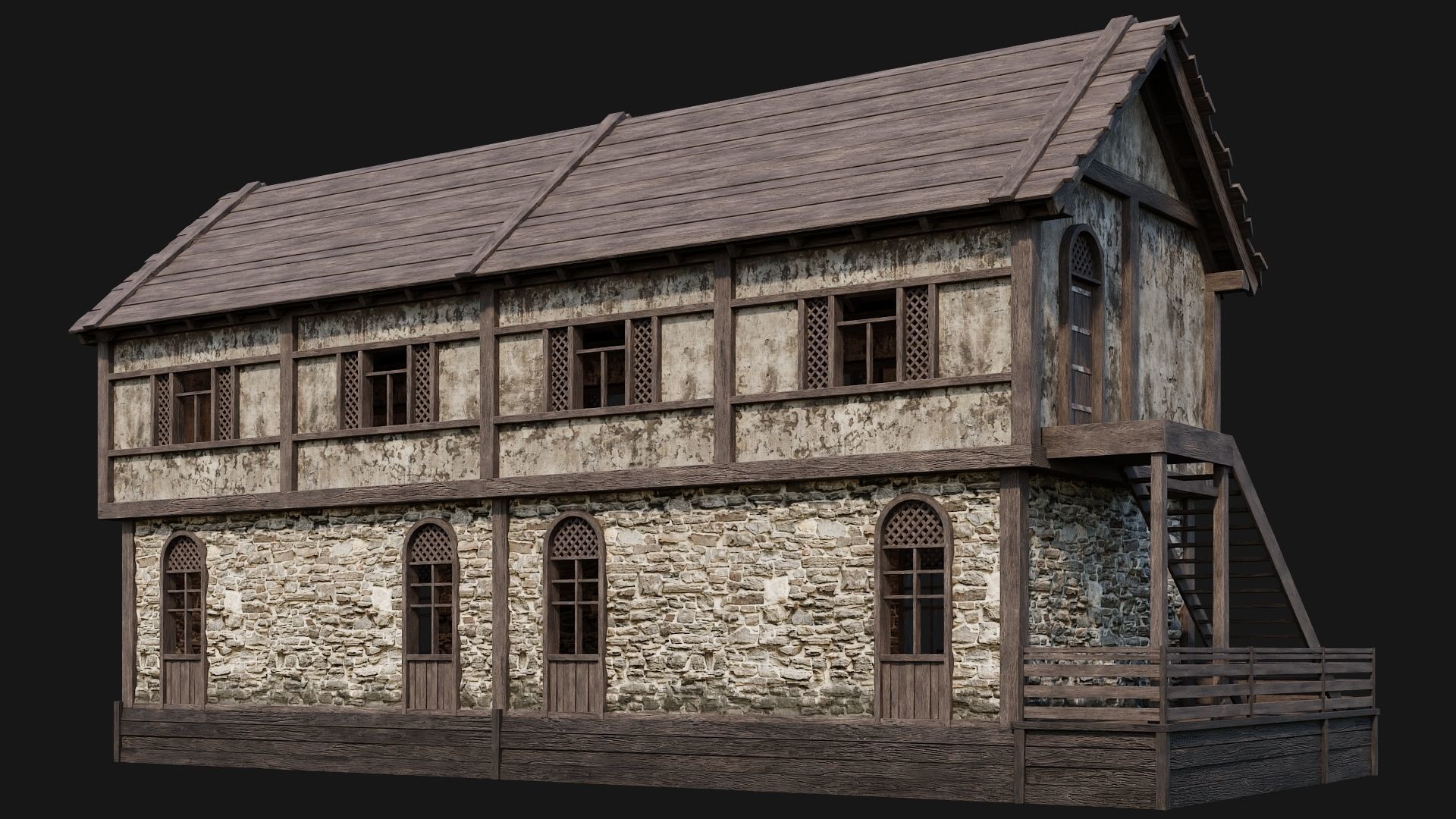 205-206-207-208 Old Medieval Houses Pack 4K Textures Low-poly 3D model_28