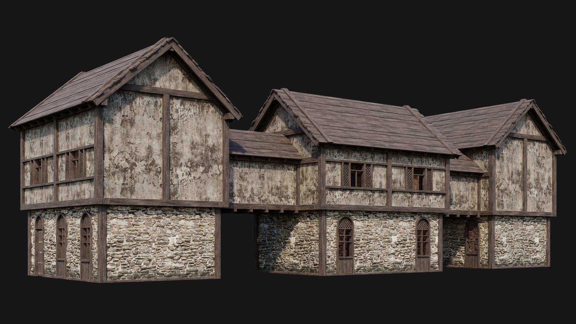 205-206-207-208 Old Medieval Houses Pack 4K Textures Low-poly 3D model_35
