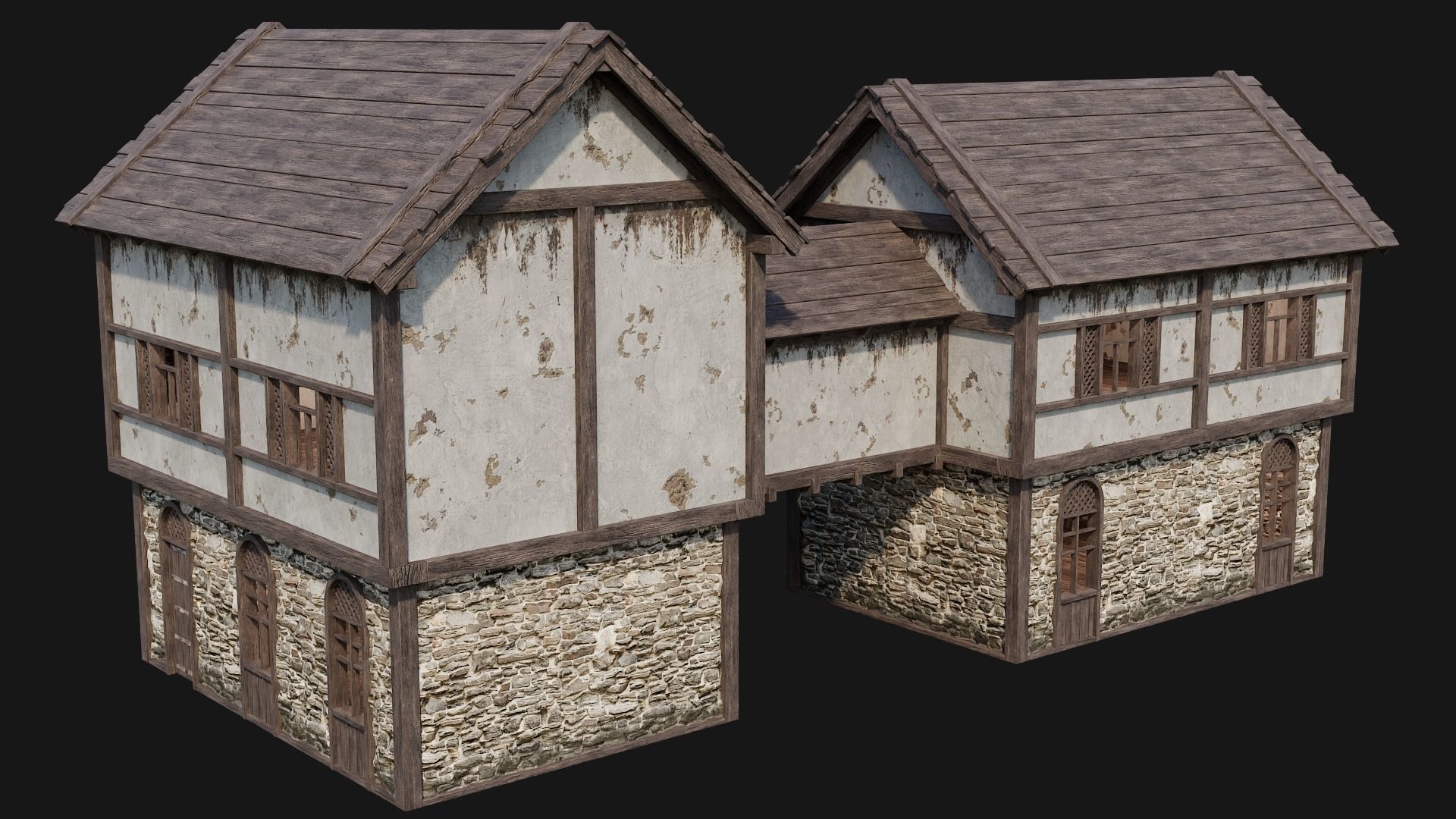 205-206-207-208 Old Medieval Houses Pack 4K Textures Low-poly 3D model_24