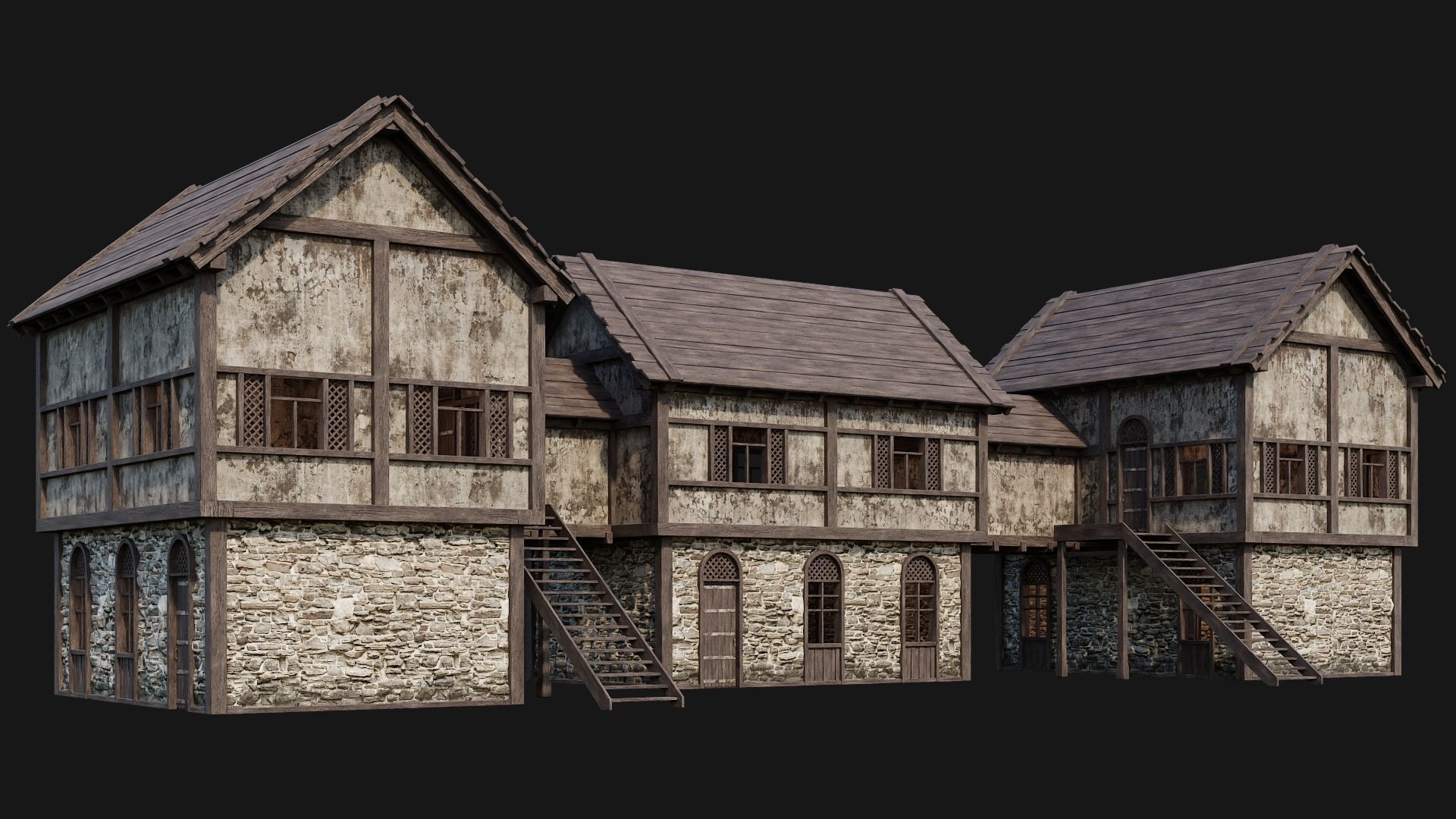 205-206-207-208 Old Medieval Houses Pack 4K Textures Low-poly 3D model_4