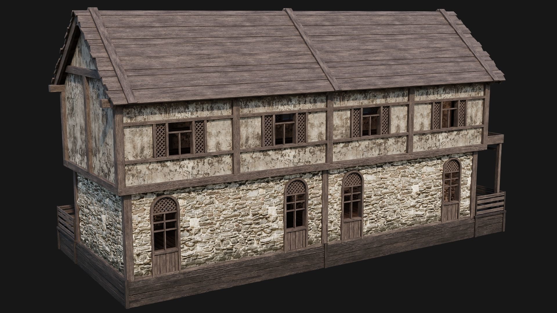 205-206-207-208 Old Medieval Houses Pack 4K Textures Low-poly 3D model_32