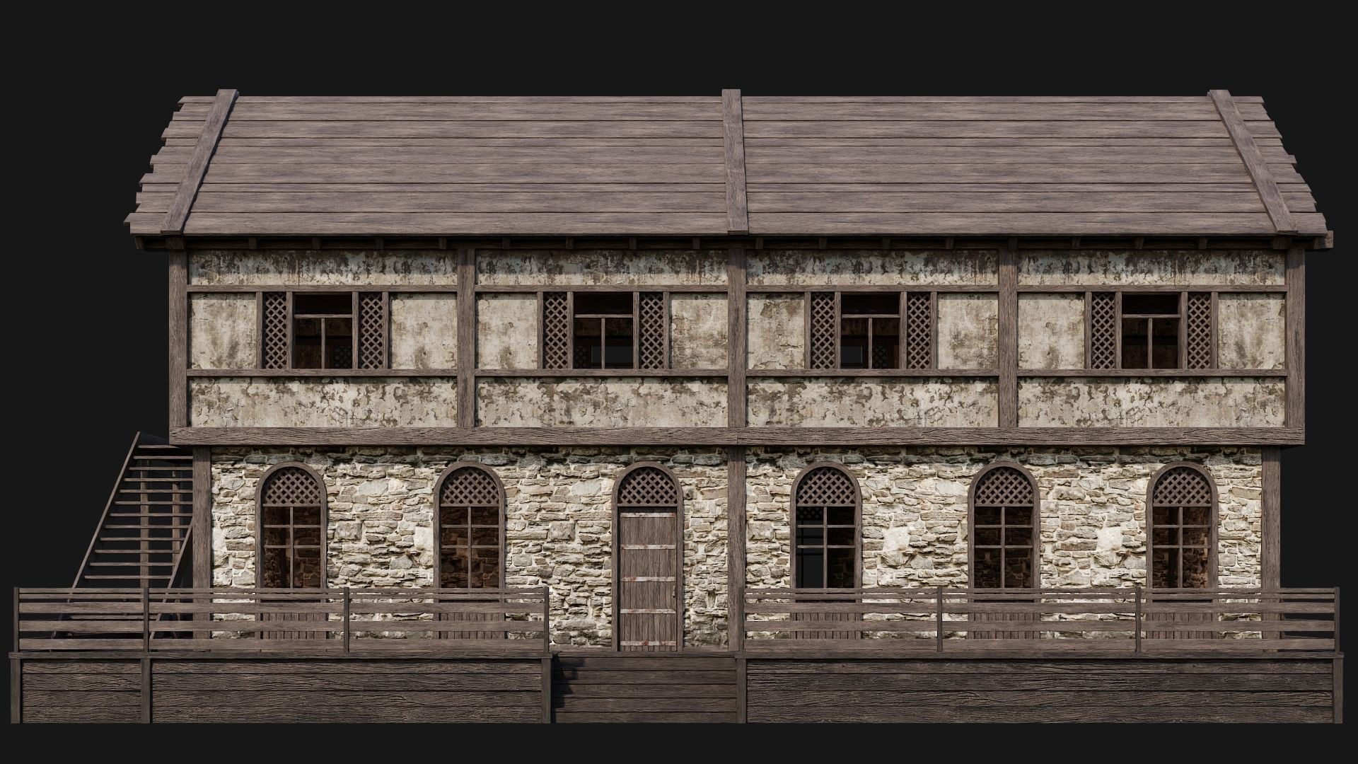 205-206-207-208 Old Medieval Houses Pack 4K Textures Low-poly 3D model_29