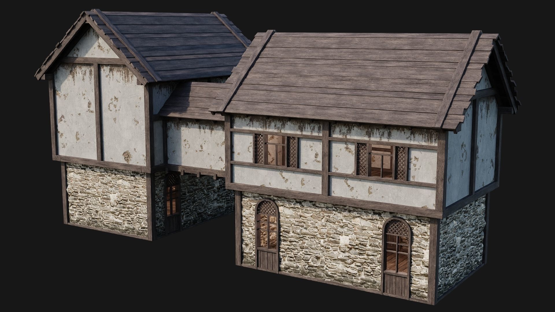205-206-207-208 Old Medieval Houses Pack 4K Textures Low-poly 3D model_17