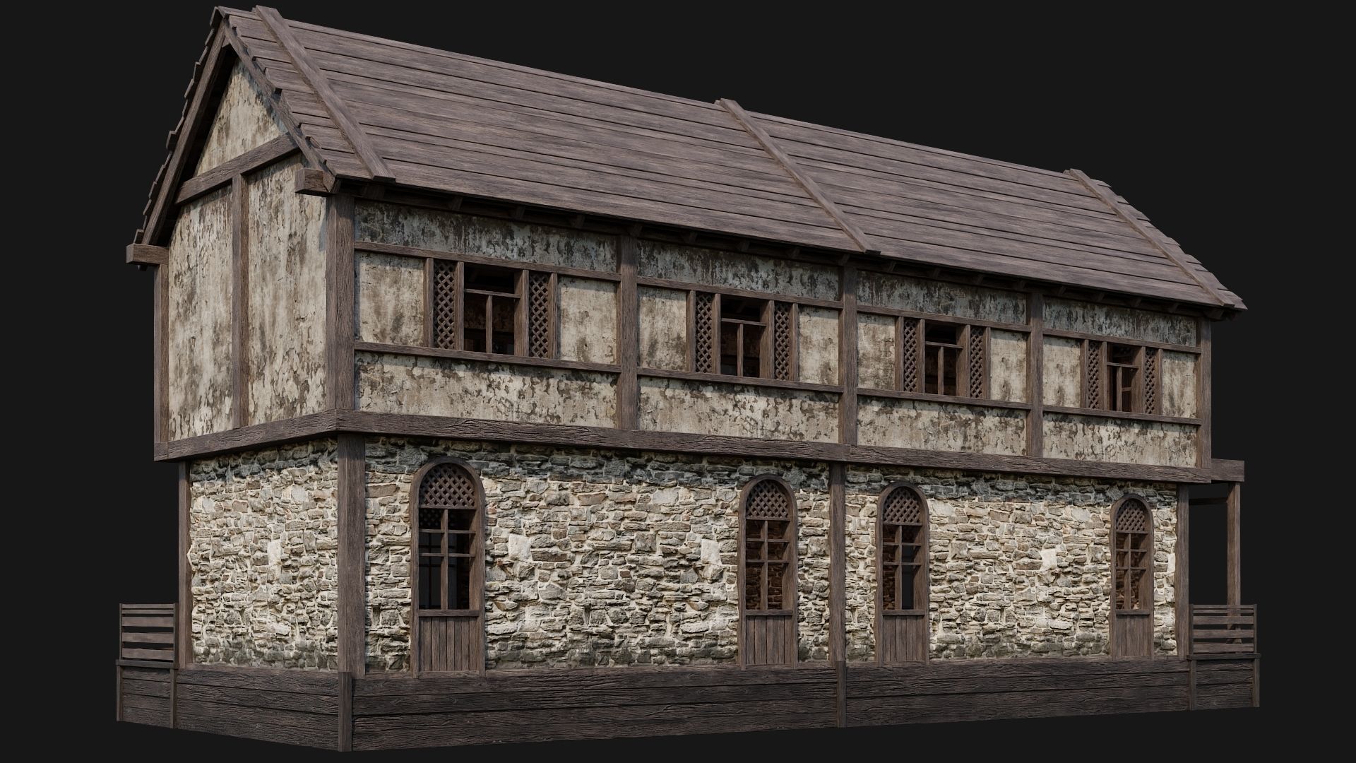 205-206-207-208 Old Medieval Houses Pack 4K Textures Low-poly 3D model_27