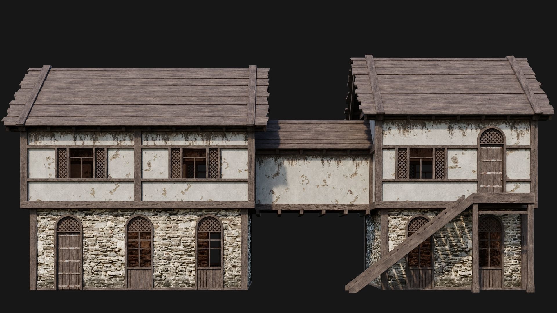 205-206-207-208 Old Medieval Houses Pack 4K Textures Low-poly 3D model_9