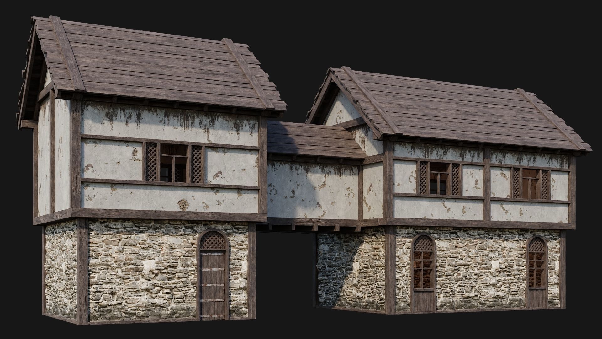 205-206-207-208 Old Medieval Houses Pack 4K Textures Low-poly 3D model_12