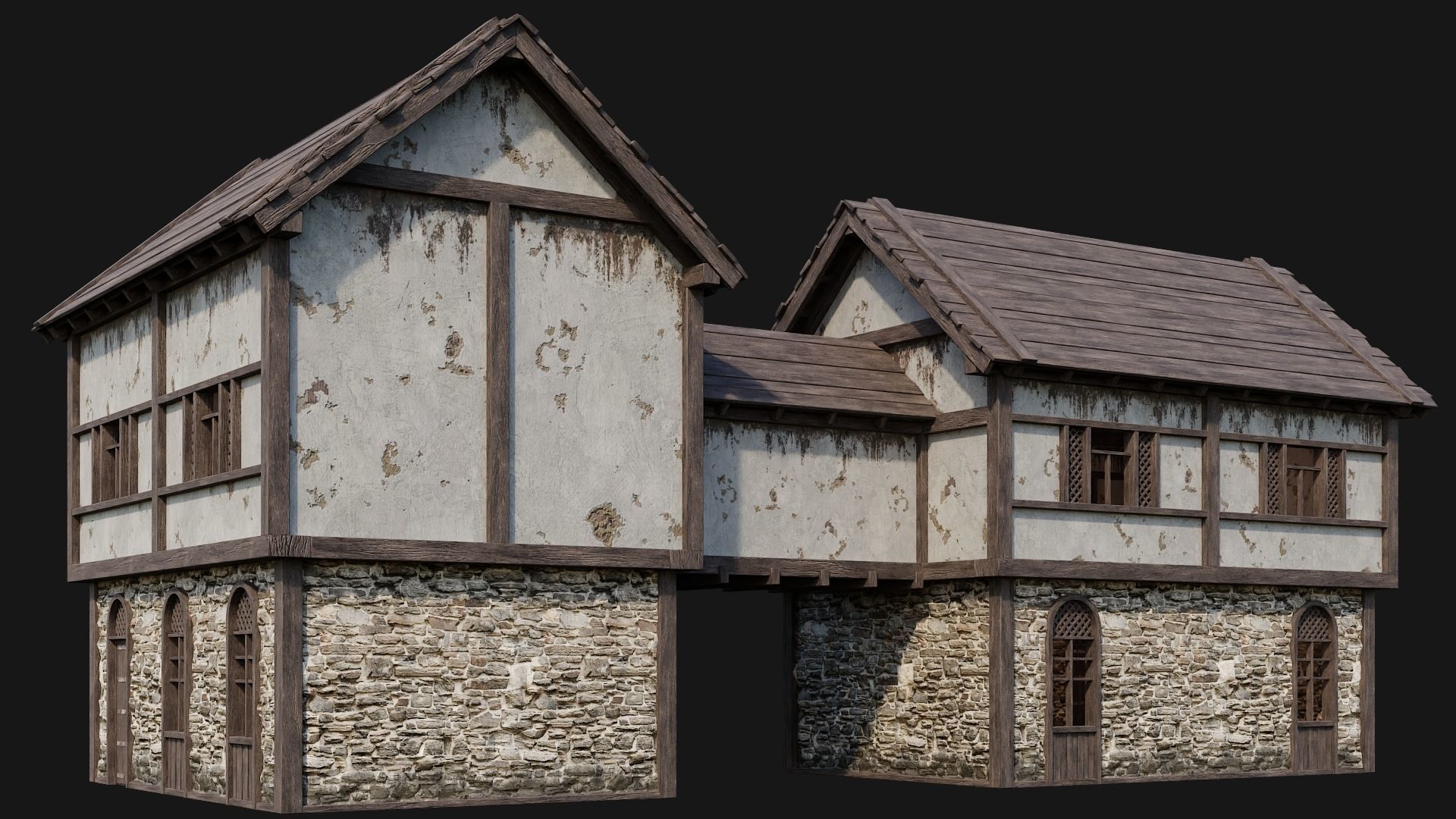 205-206-207-208 Old Medieval Houses Pack 4K Textures Low-poly 3D model_19