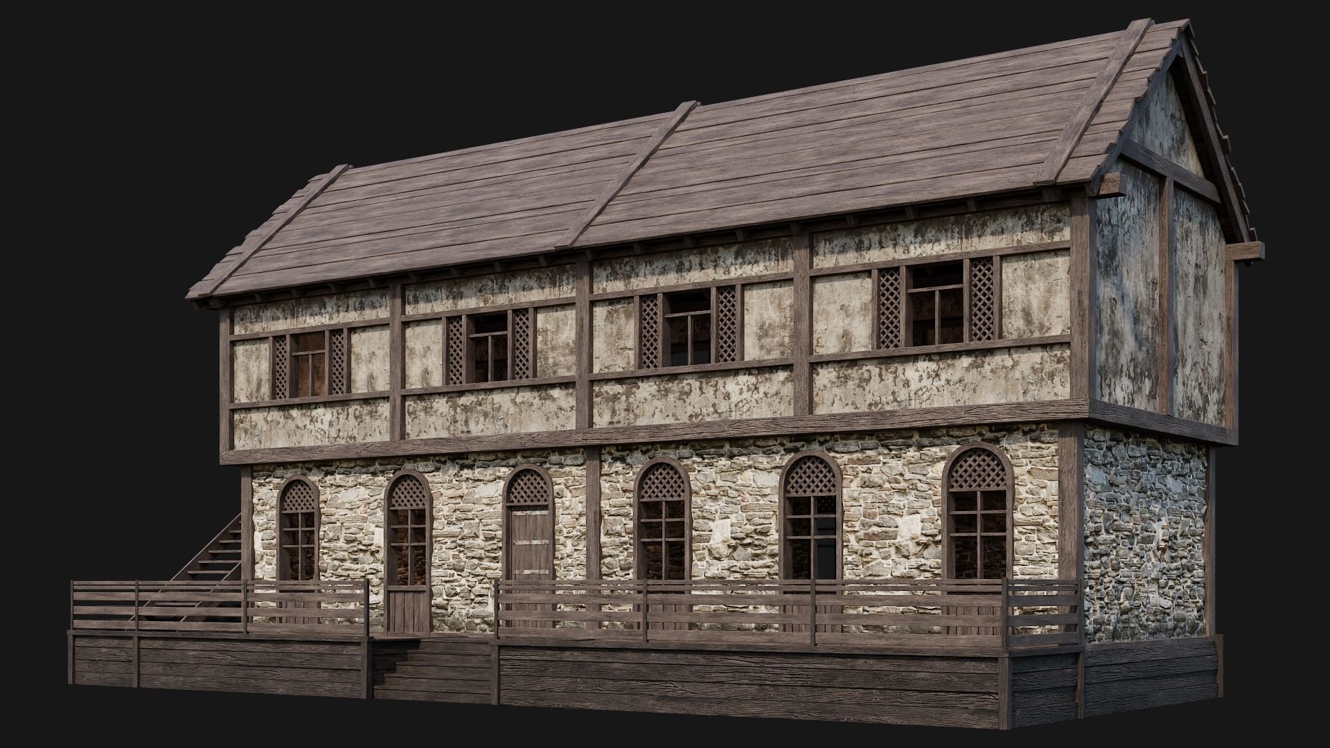 205-206-207-208 Old Medieval Houses Pack 4K Textures Low-poly 3D model_26