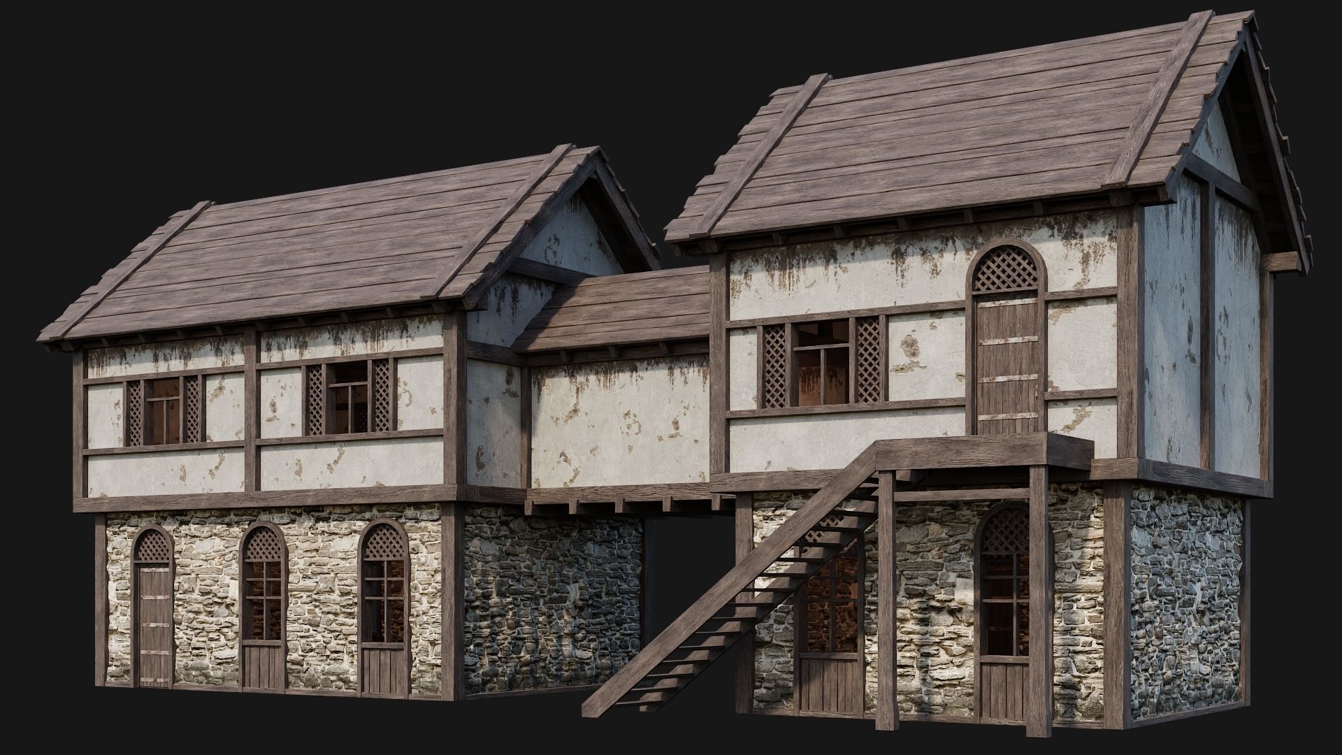 205-206-207-208 Old Medieval Houses Pack 4K Textures Low-poly 3D model_11