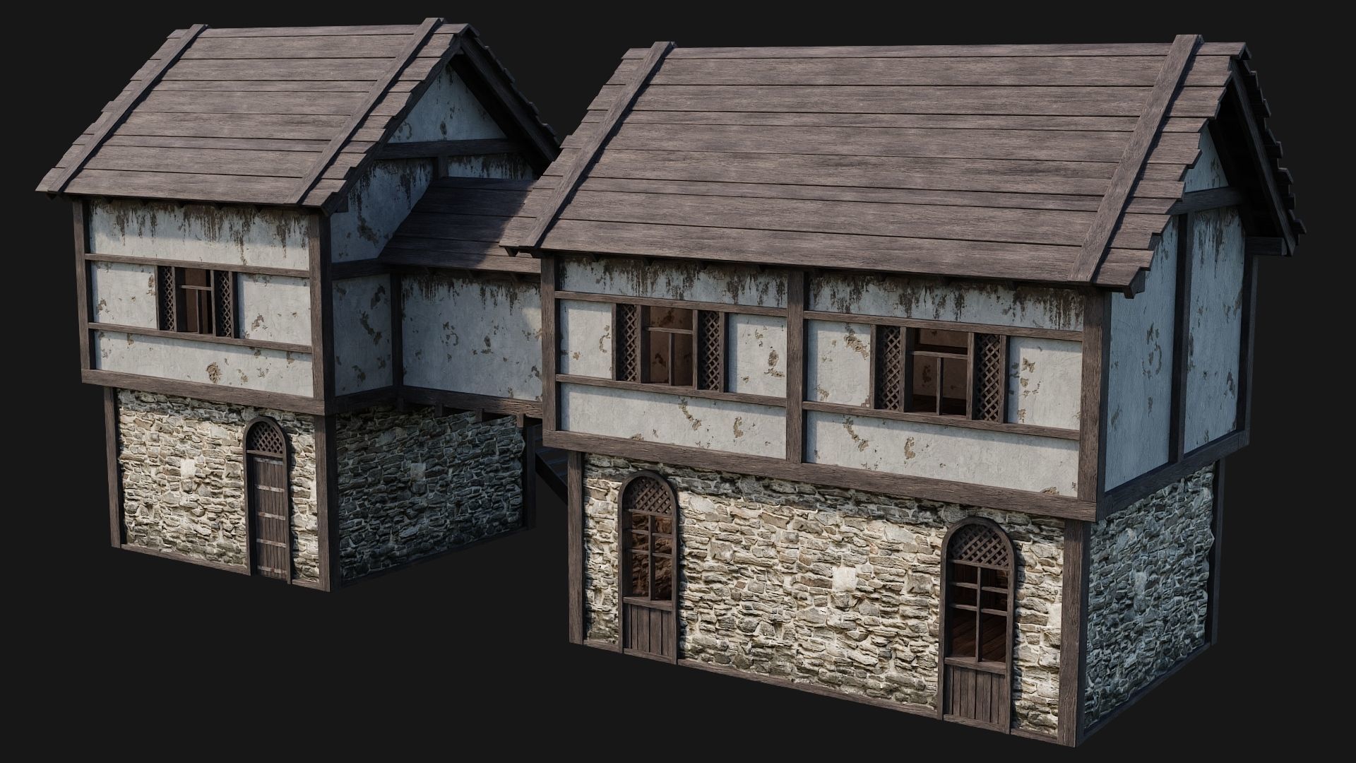 205-206-207-208 Old Medieval Houses Pack 4K Textures Low-poly 3D model_10
