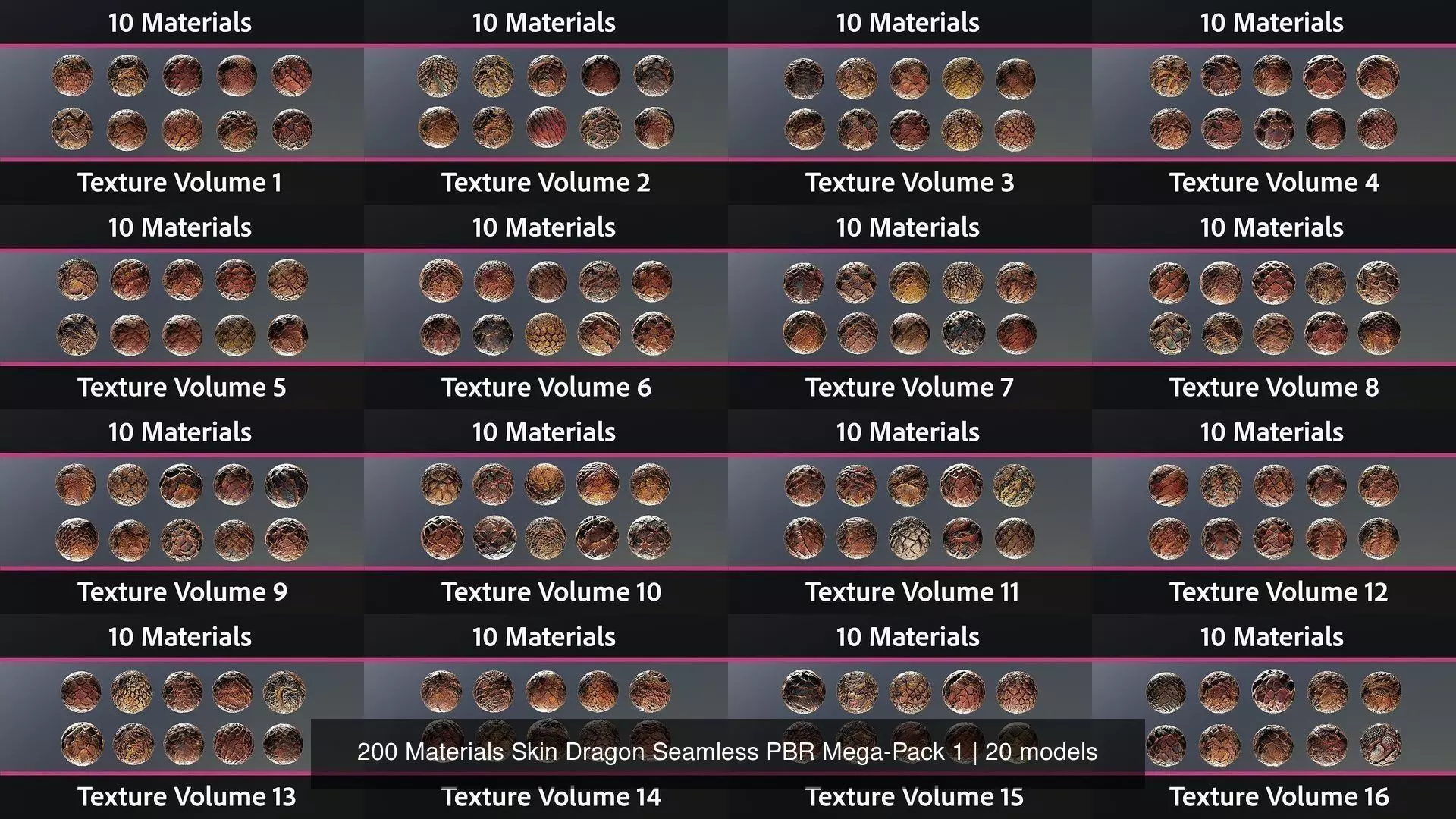 200 Materials Skin Dragon Seamless PBR Mega-Pack 1 Texture_0
