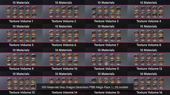 200 Materials Skin Dragon Seamless PBR Mega-Pack 1
