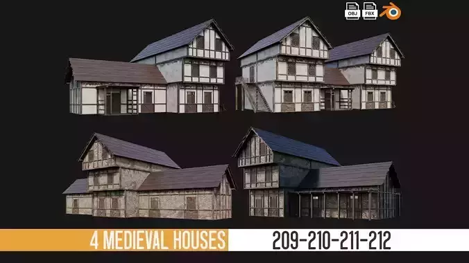 209-210-211-212 Old Medieval Houses Pack 4K Textures Low-poly 3D model
