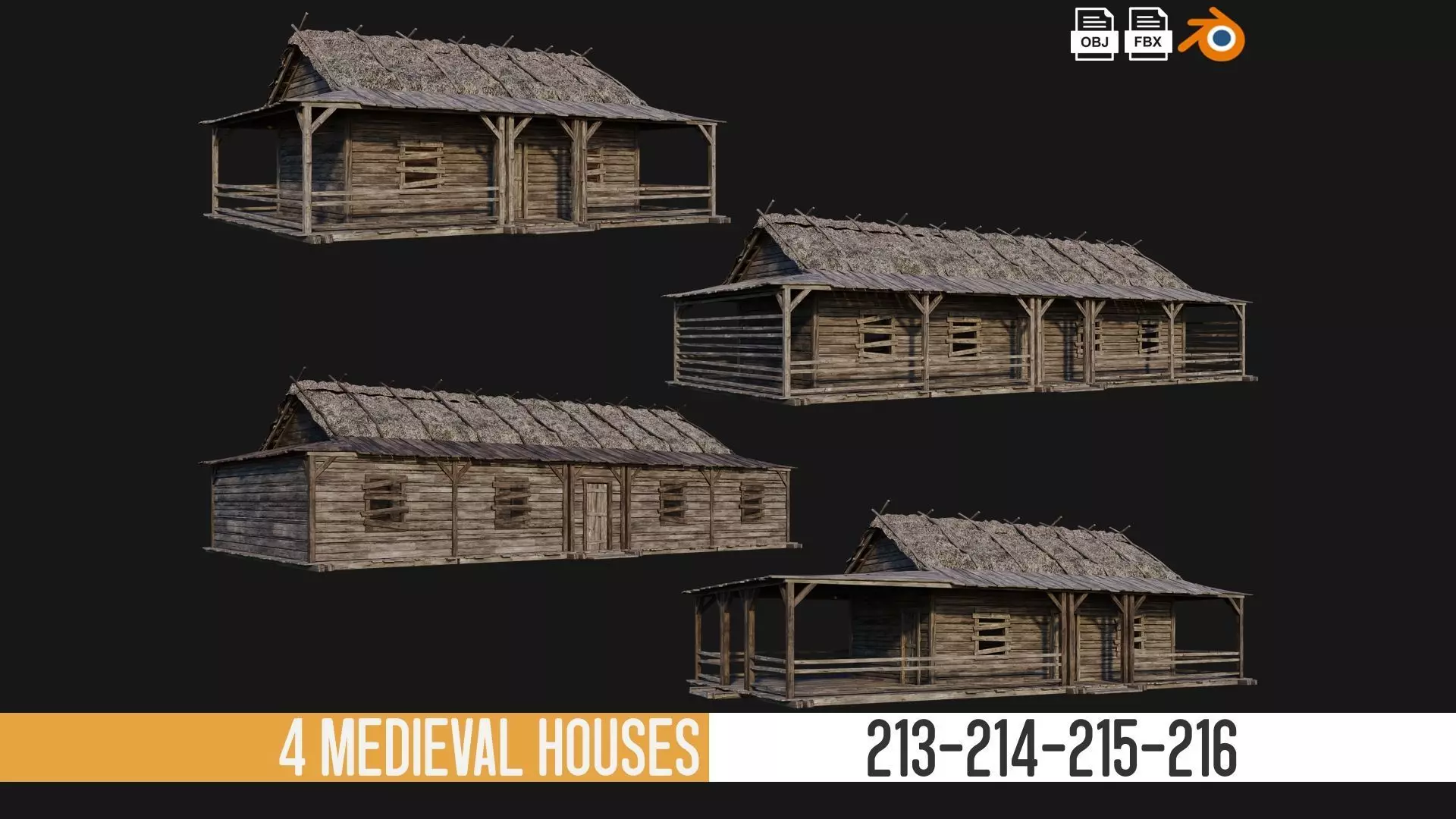 213-214-215-216 Old Medieval Houses Pack 4K Textures Low-poly 3D model_0