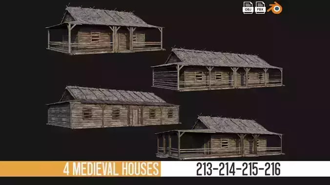 213-214-215-216 Old Medieval Houses Pack 4K Textures Low-poly 3D model