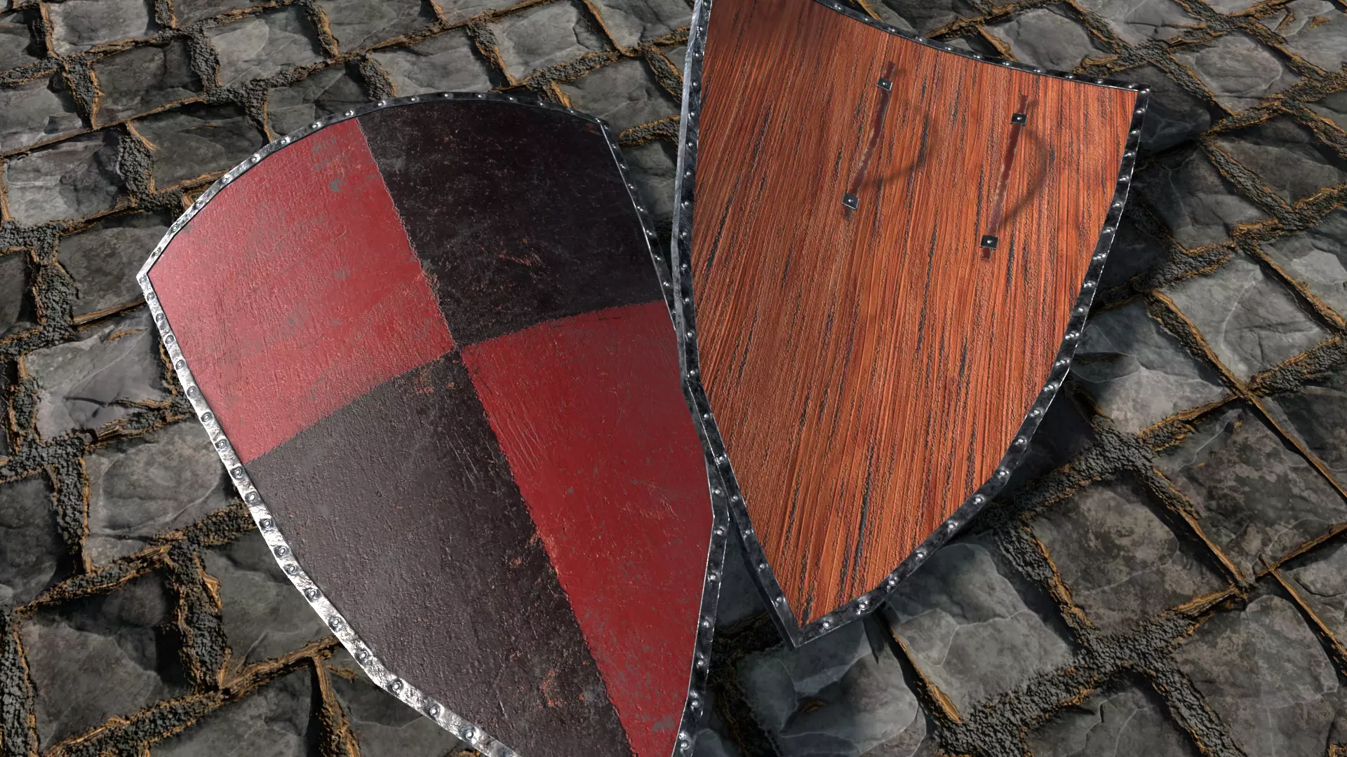 Medieval round shield with coat of arms 9 Low-poly 3D model_0